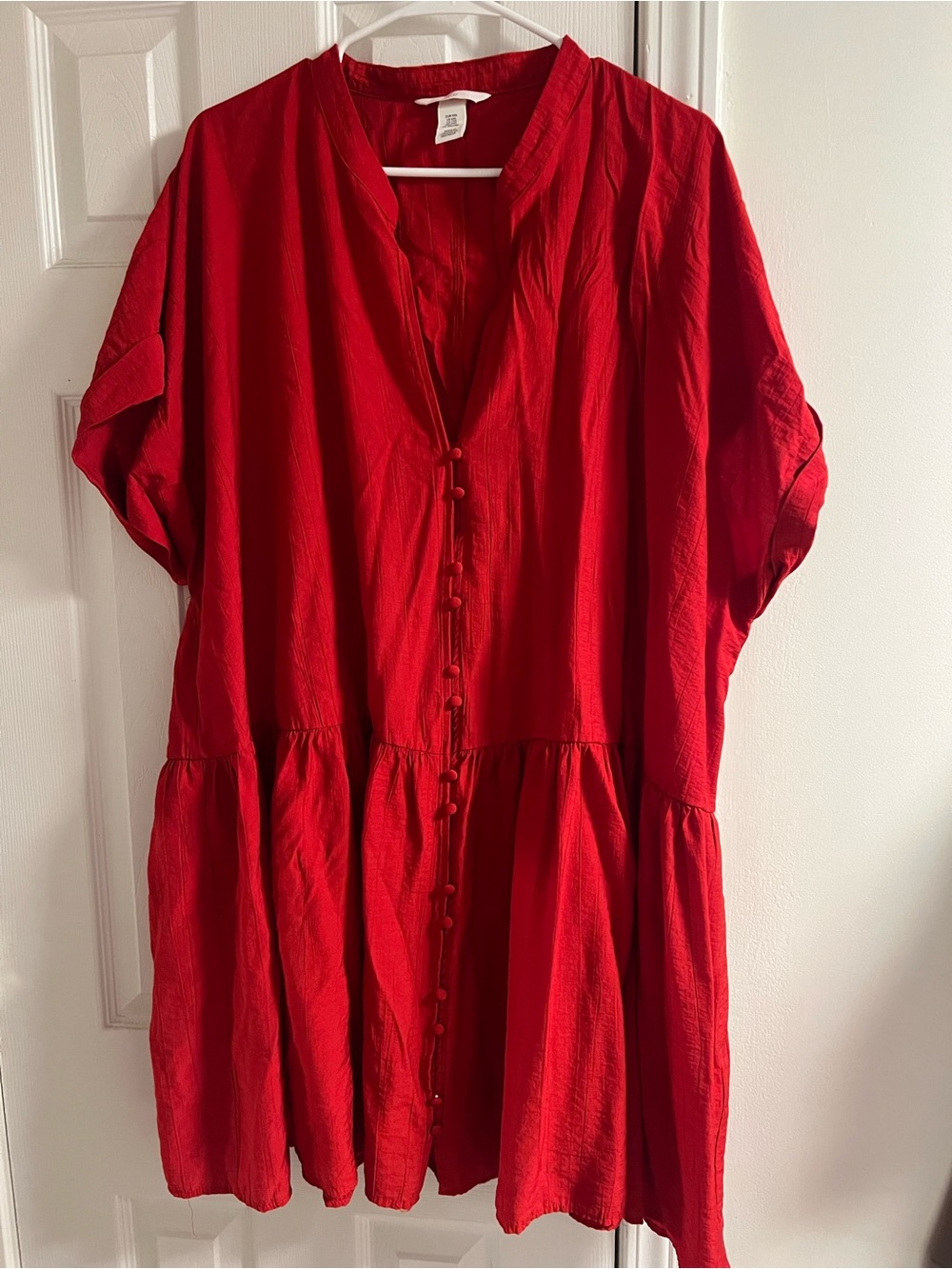 H&M Red Button-Front Tiered Dress
